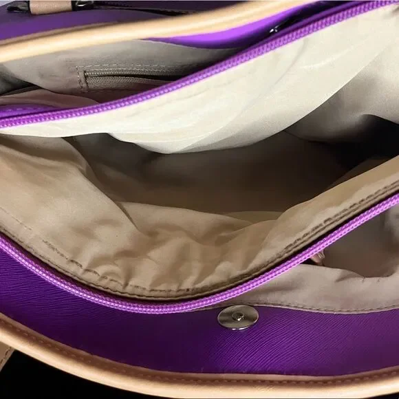 Giani Bernini Saffiano Bright Purple Tote Bag Leather Purse Medium Sized - Picture 12 of 15